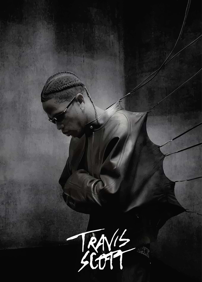 Travis Scott Black and White Portrait