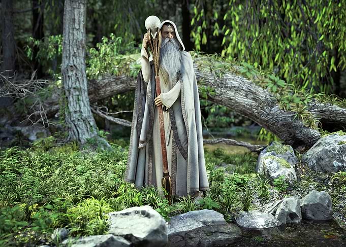 Wizard in Forest with Staff