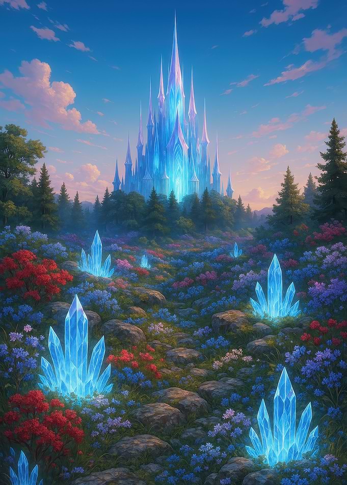 Crystal Castle in a Floral Meadow