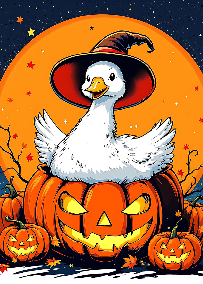 Halloween Goose in Pumpkin Patch