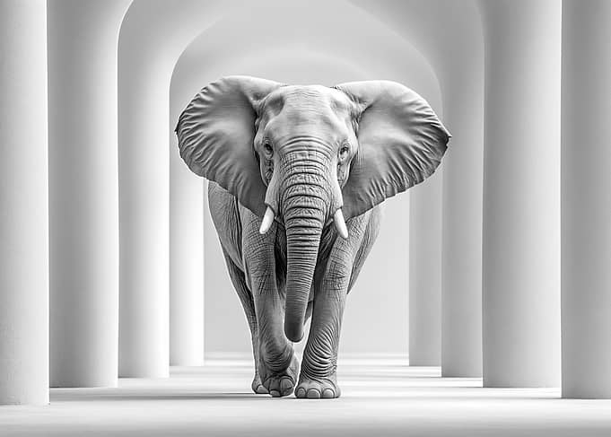 Elephant in White Corridor