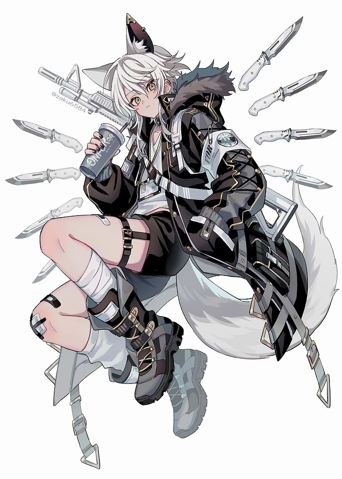 Anime Wolf Boy with Drink and Knives