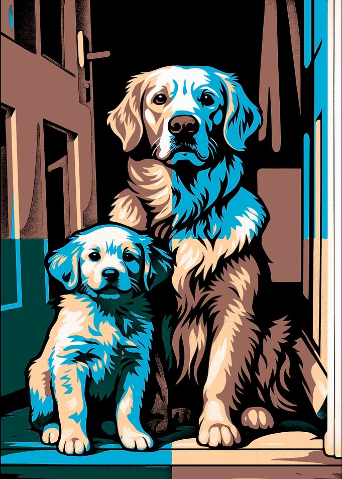 Golden Retrievers: Mother and Puppy Portrait
