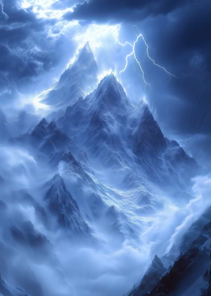 Mountain Peaks Under Lightning Storm