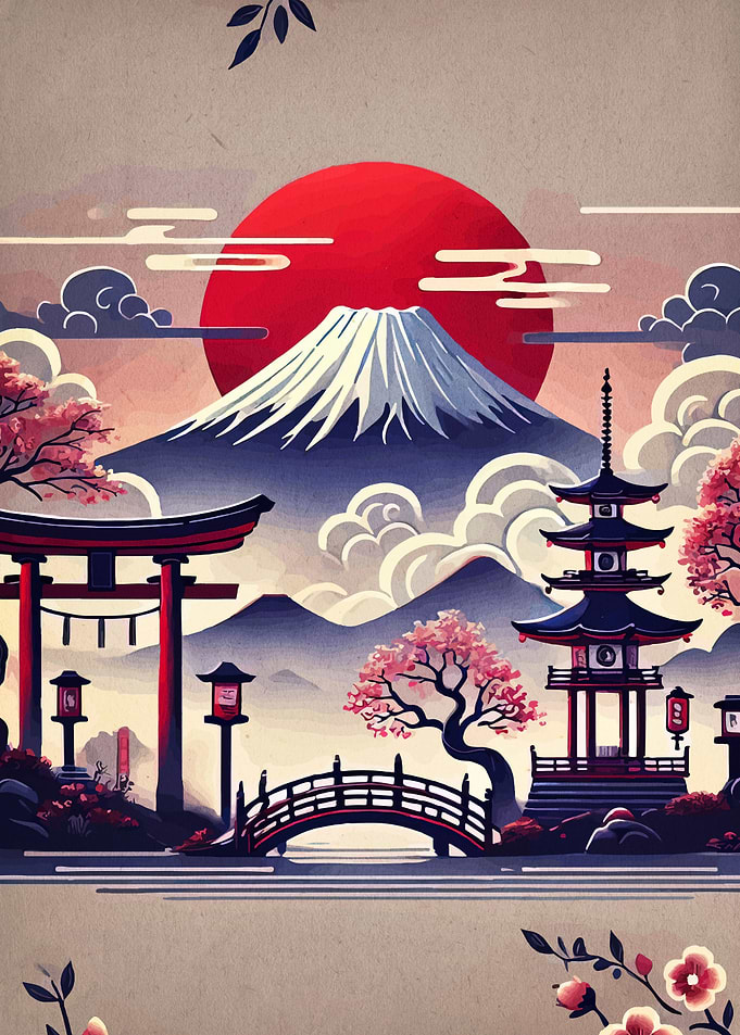 Japanese Landscape with Mount Fuji
