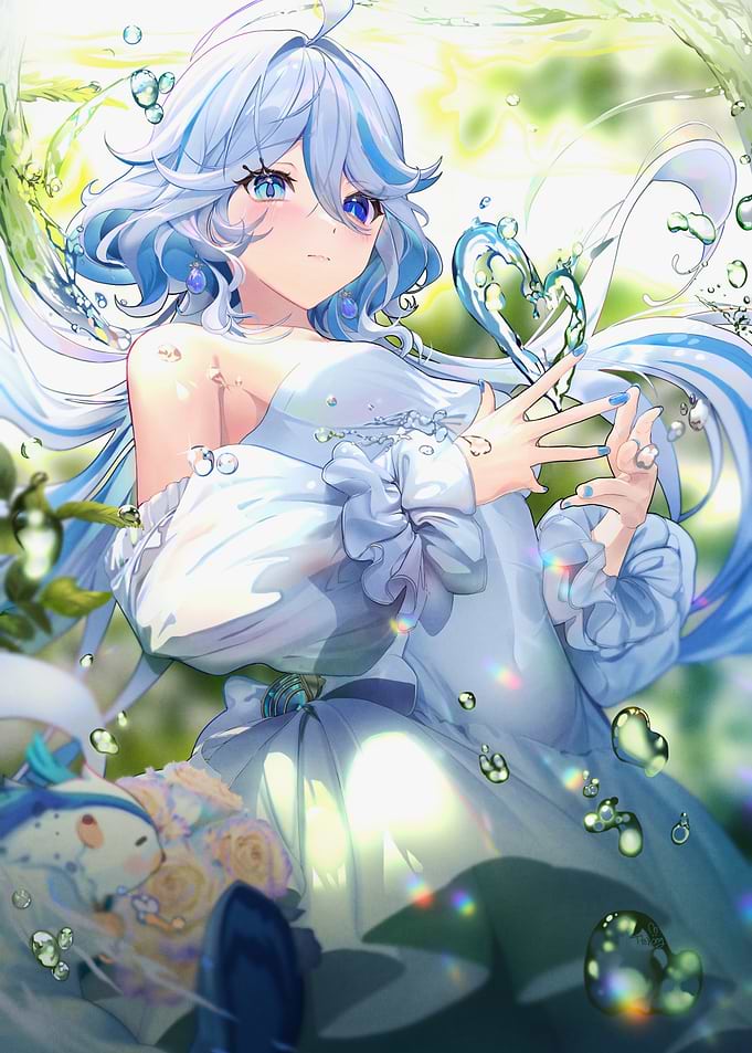 Girl in White Dress with Water
