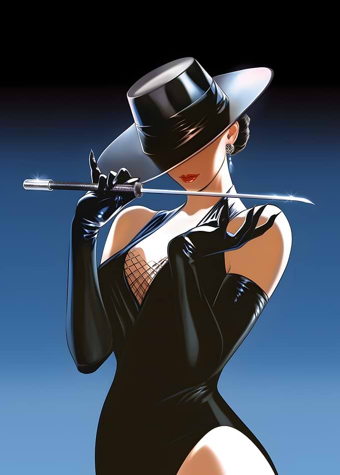 Elegant Woman with Sword and Hat