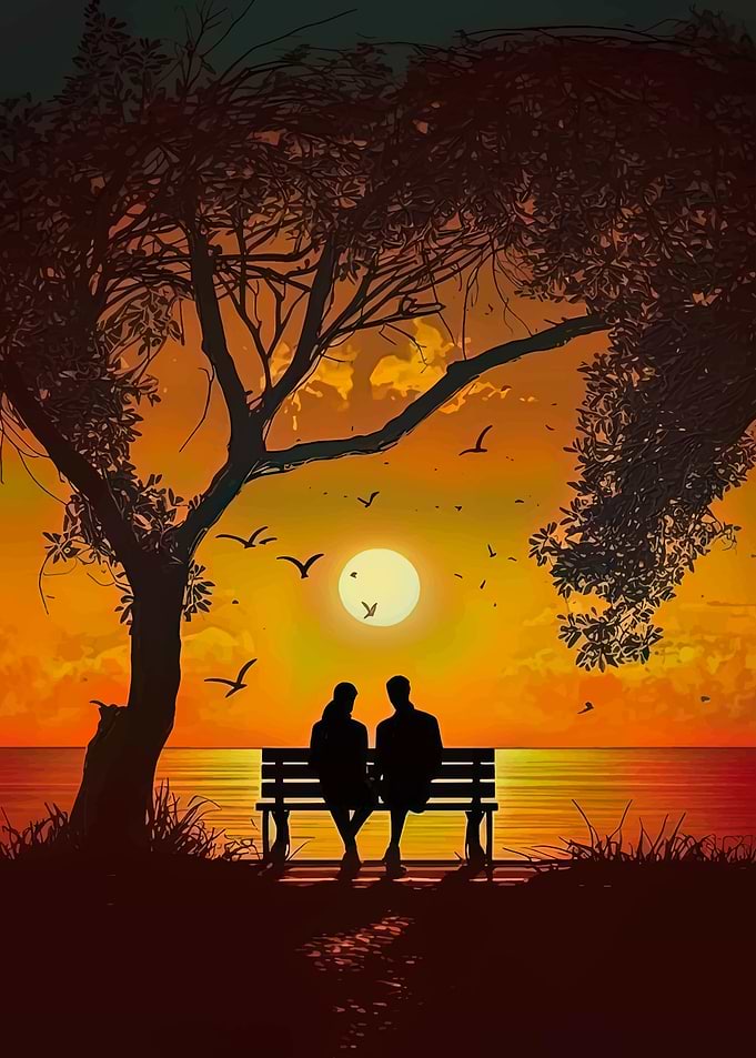 Couple on Bench at Sunset