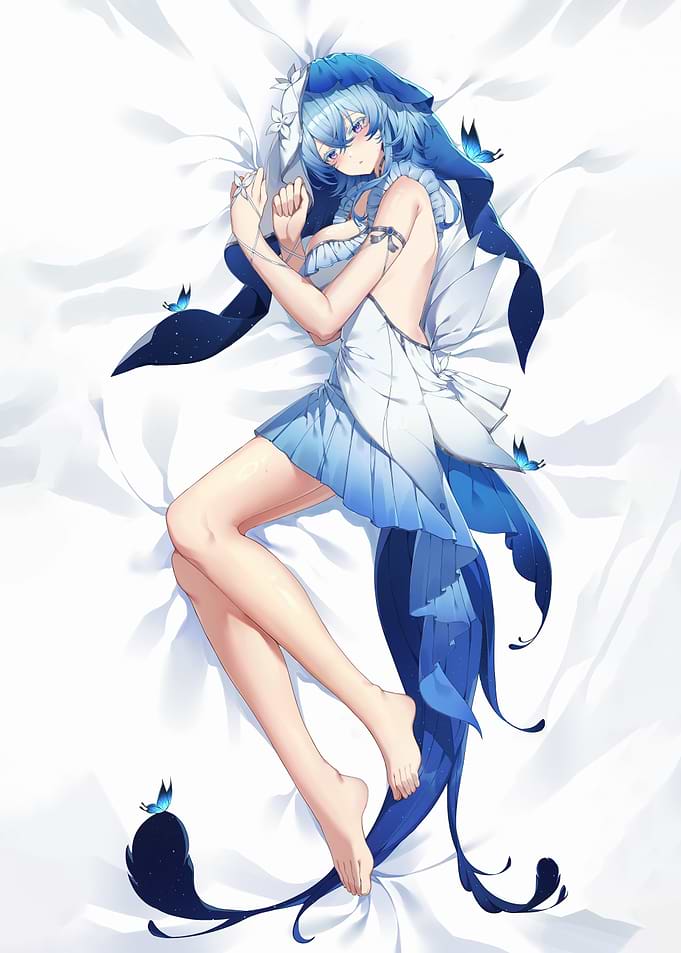 Anime Girl Lying on White Bed