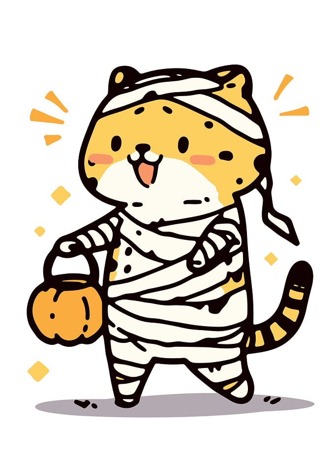 Cute Cartoon Mummy Cat Halloween