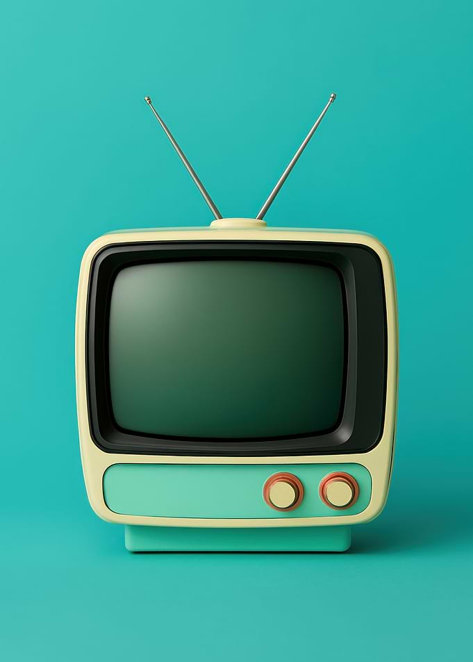 Retro Television on Teal Background - Vintage Pop Art