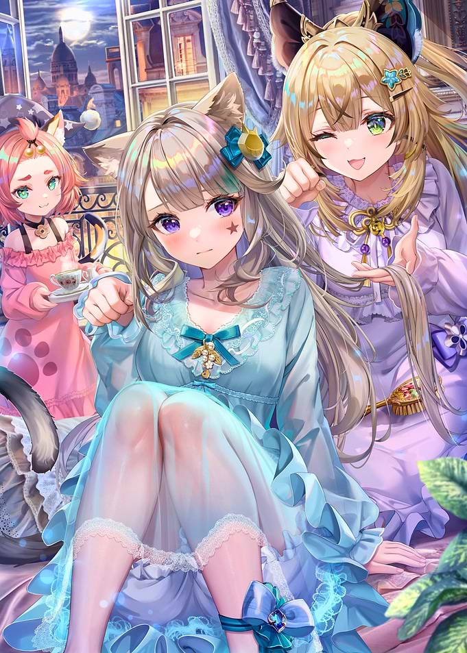 Cat Girls in Nightgowns