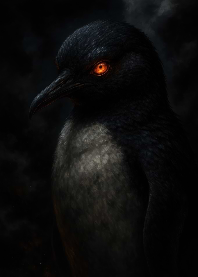 Eerie Penguin with Glowing Eyes