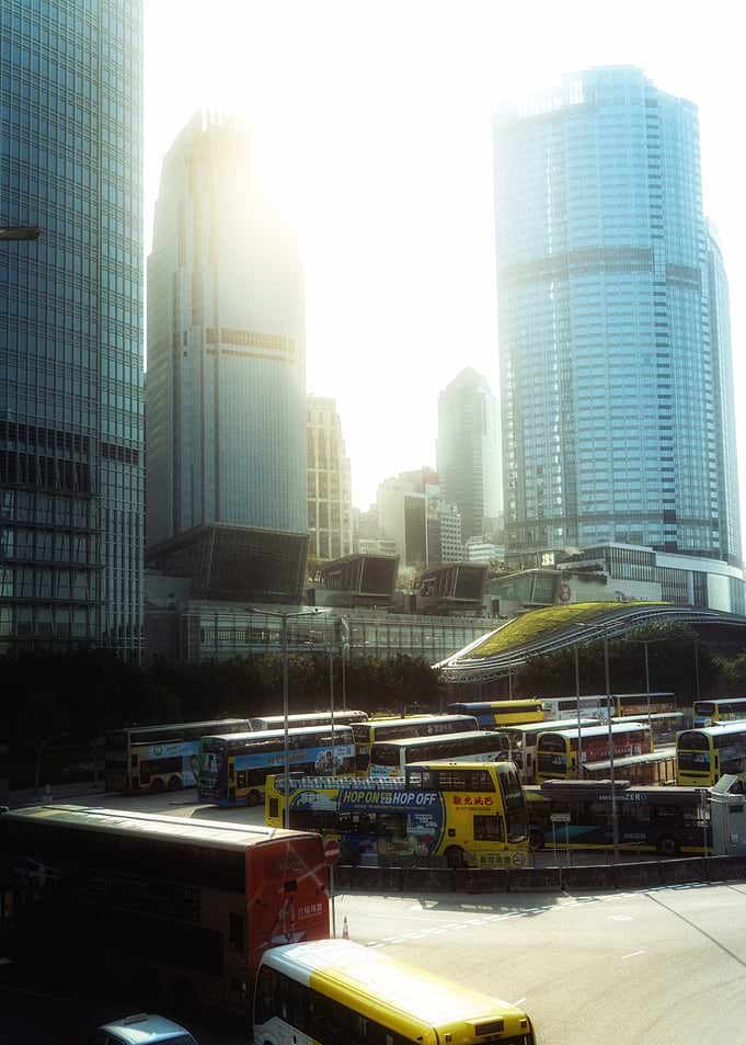 Hong Kong cityscape with buses