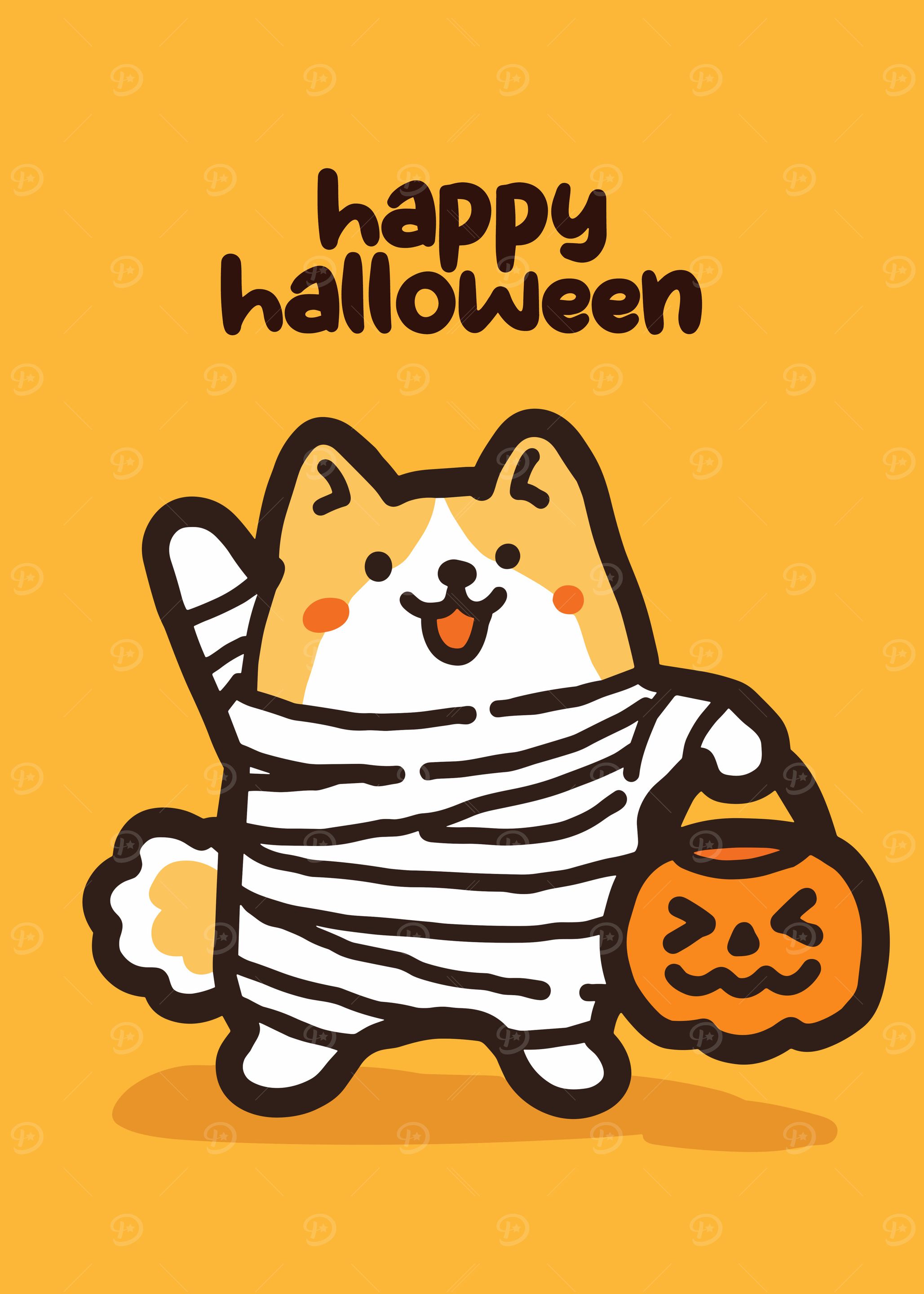 Halloween Dog Mummy with Pumpkin