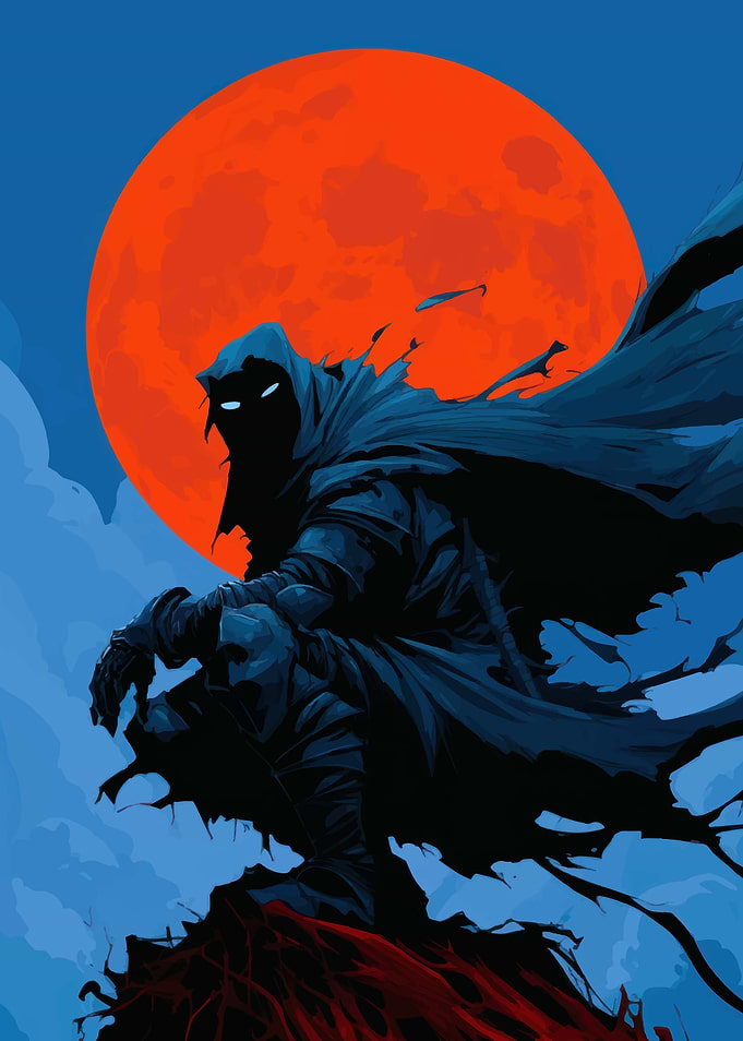 Hooded Figure with Red Moon