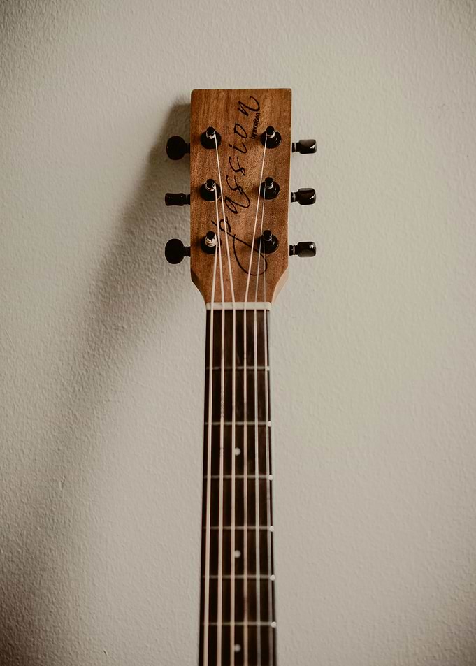 Guitar Headstock and Fretboard Close-Up