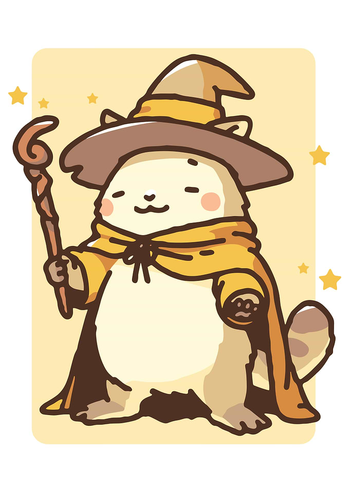 Cute Cartoon Cat Wizard Illustration
