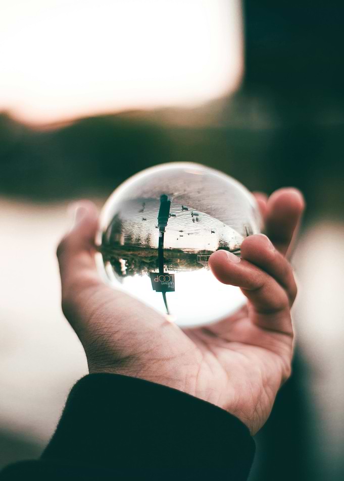 Crystal ball reflecting a park scene