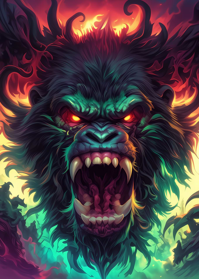 Fearsome Gorilla with Fiery Aura