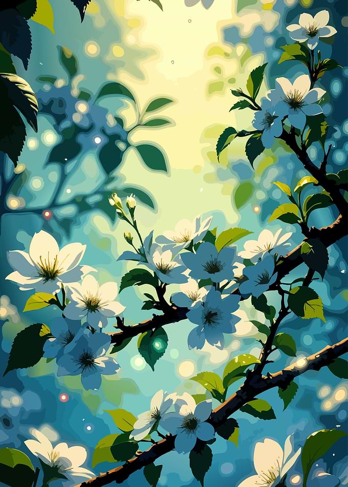 Floral Branch with White Blossoms