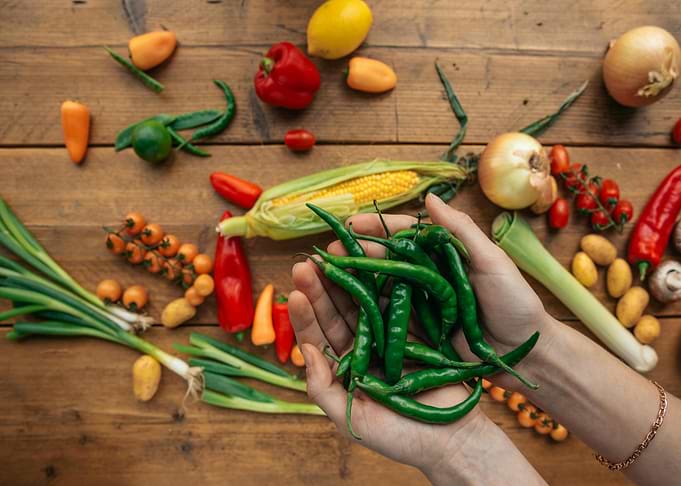 Fresh Vegetables on Wooden Table