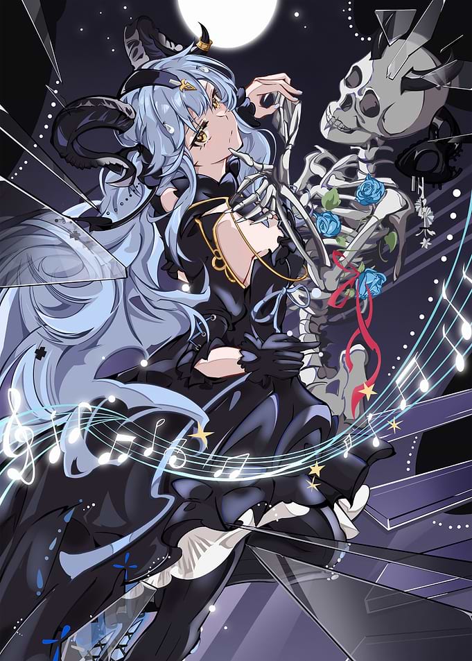 Anime Girl with Skeleton and Music