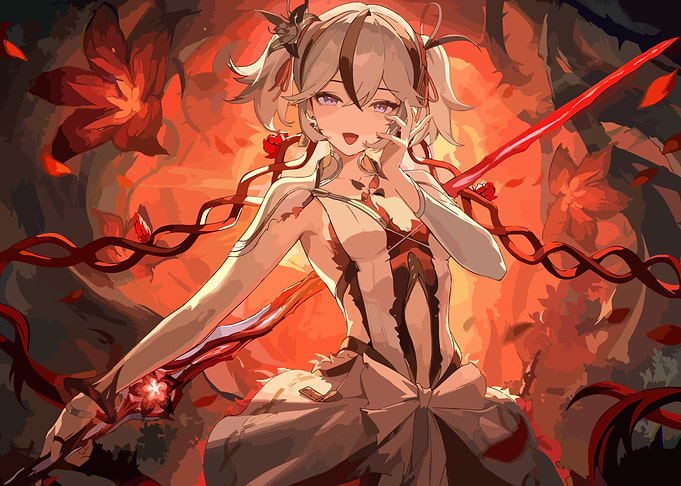 Anime Girl with Red Sword and Roses