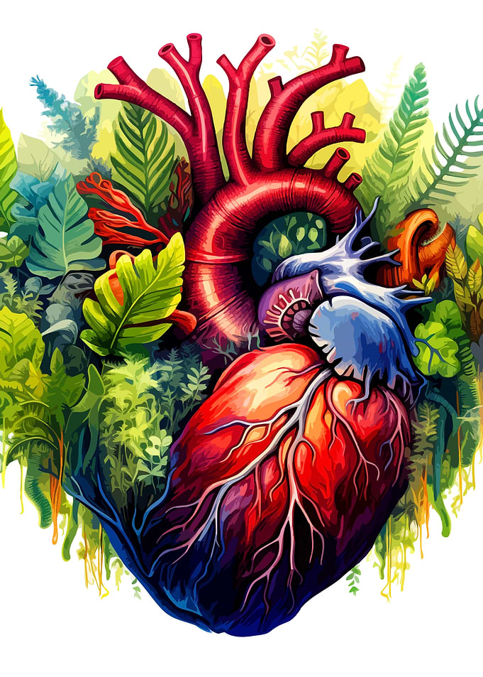 Heart Surrounded by Lush Greenery