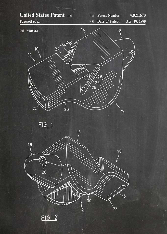 Whistle Patent Blueprint on Dark Background