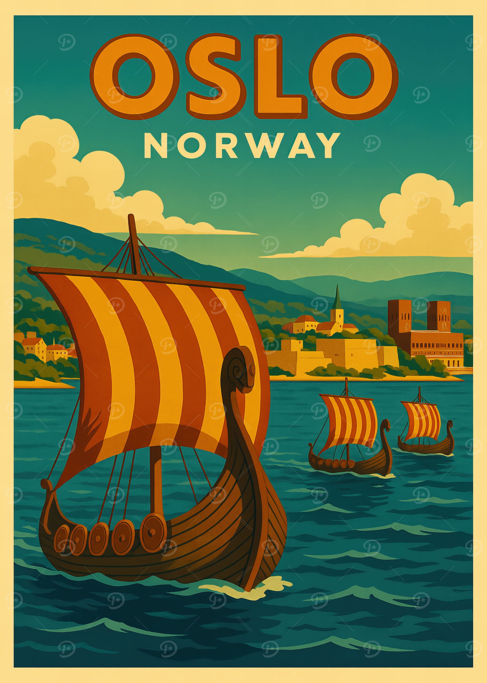 Oslo Norway Vintage Travel Poster