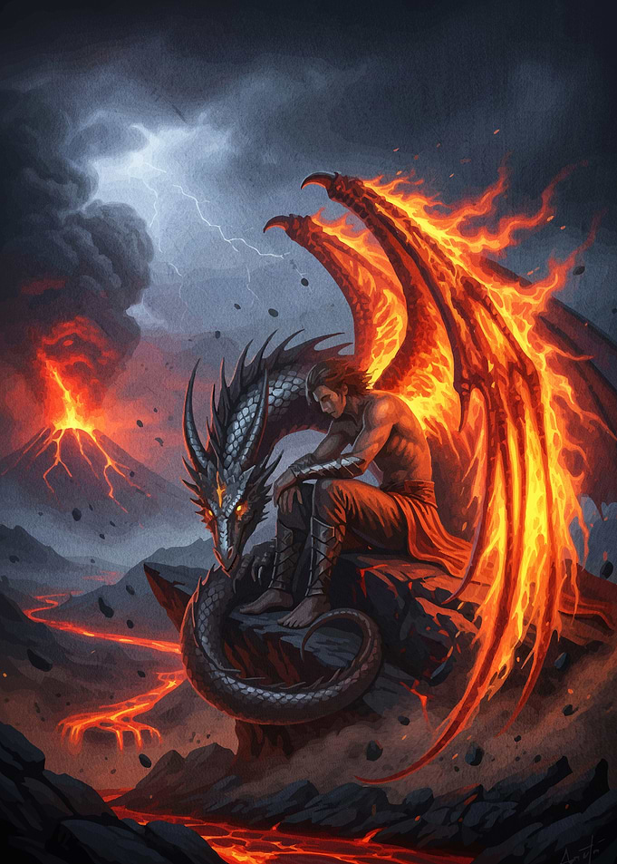 Dragon Rider Volcanic Landscape