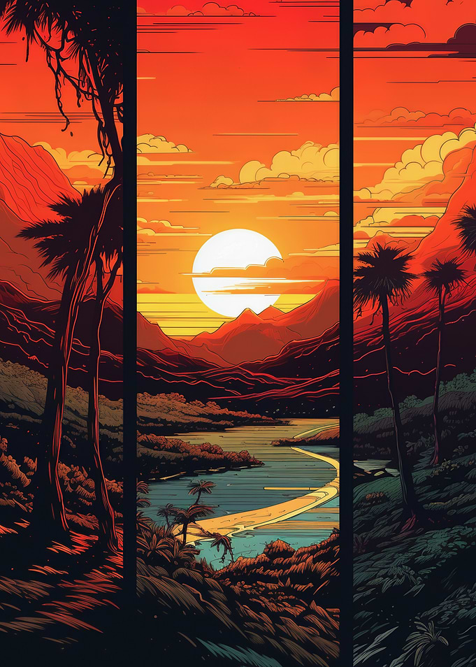 Tropical Sunset Landscape Digital Art