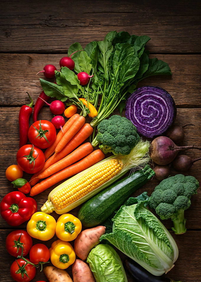 Fresh Vegetables on Wooden Table