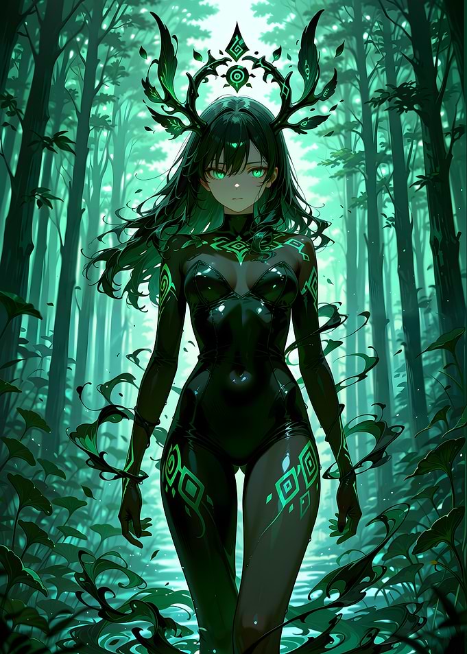 Forest Spirit Woman in Green Woods