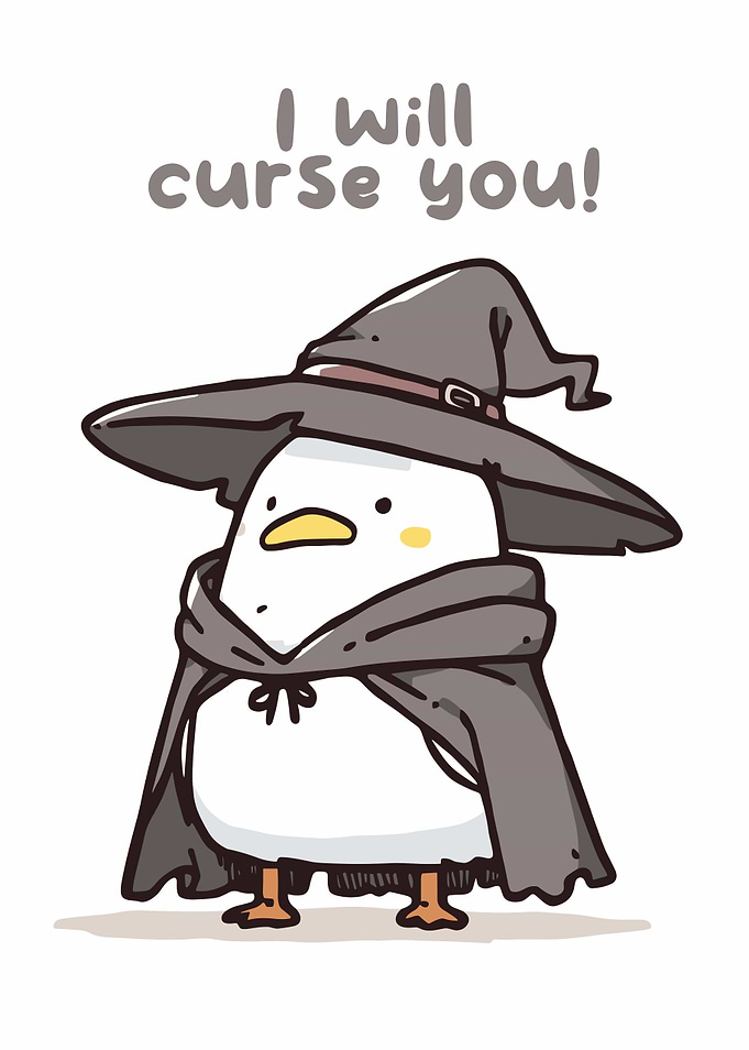 Cute Witch Duck Cartoon Illustration