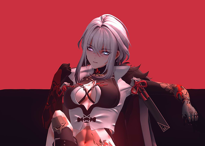 Anime Girl with Sword and Tattoos