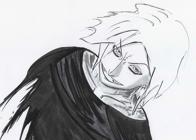 Monochrome Anime Character Portrait