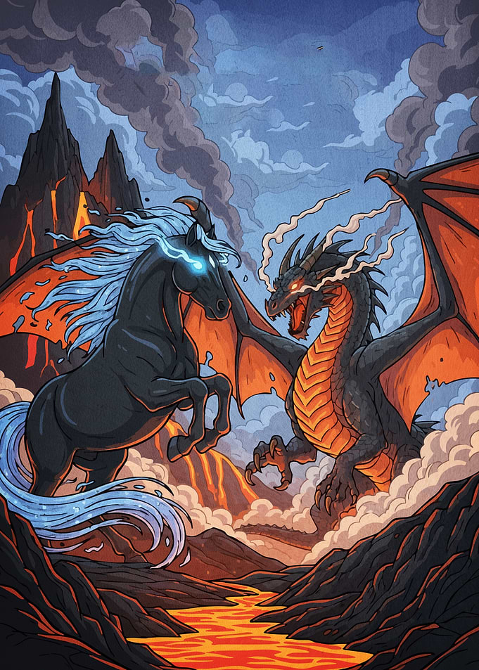 Dragon versus Horse Volcanic Landscape