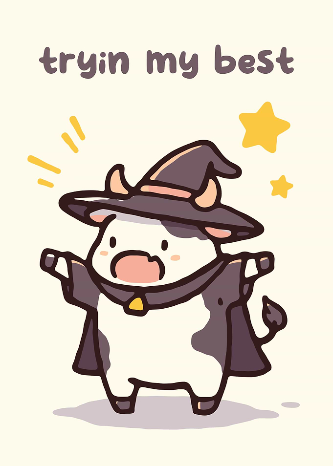 Cute Cow Wizard Cartoon Illustration