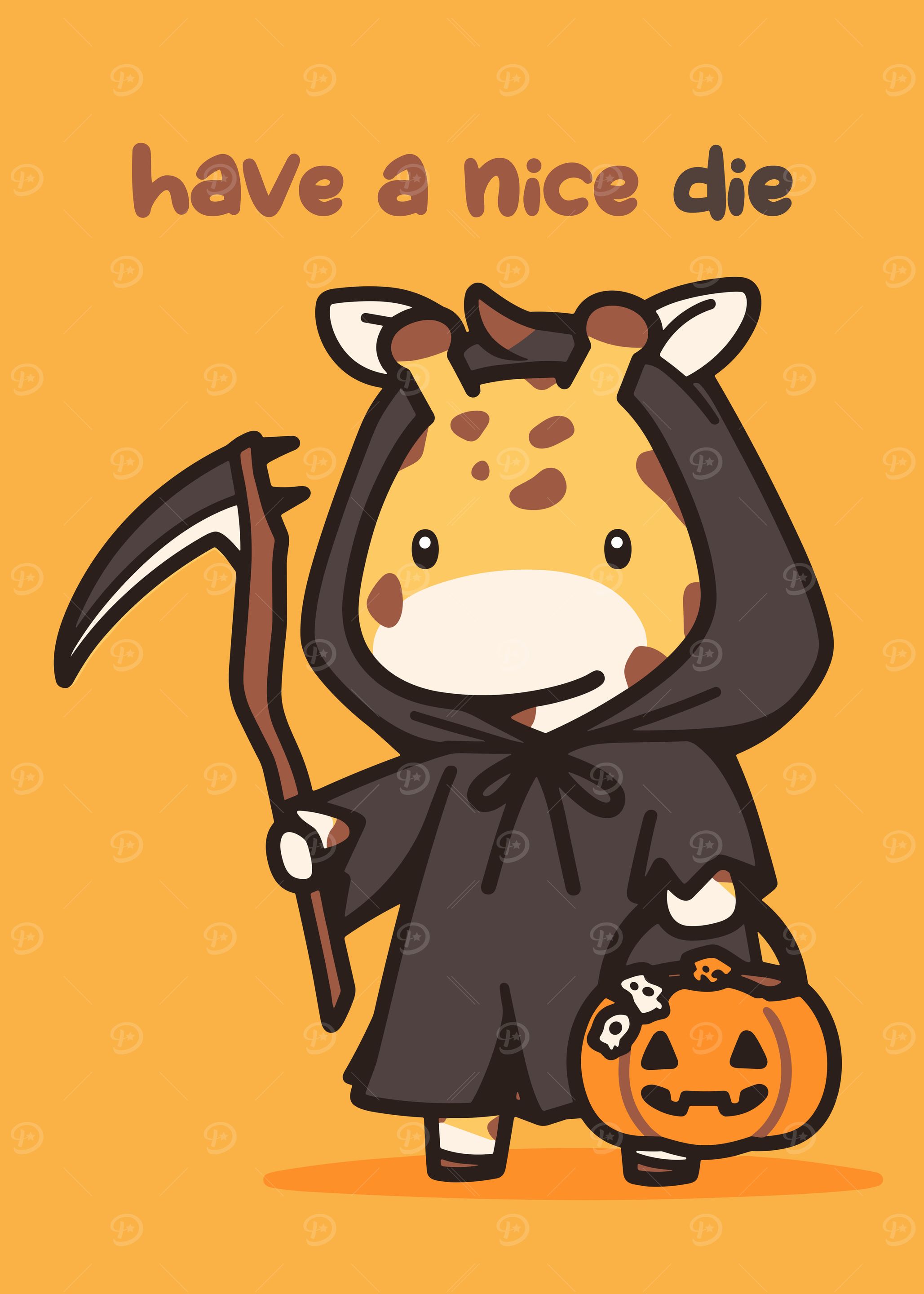 Giraffe Grim Reaper Halloween Cartoon