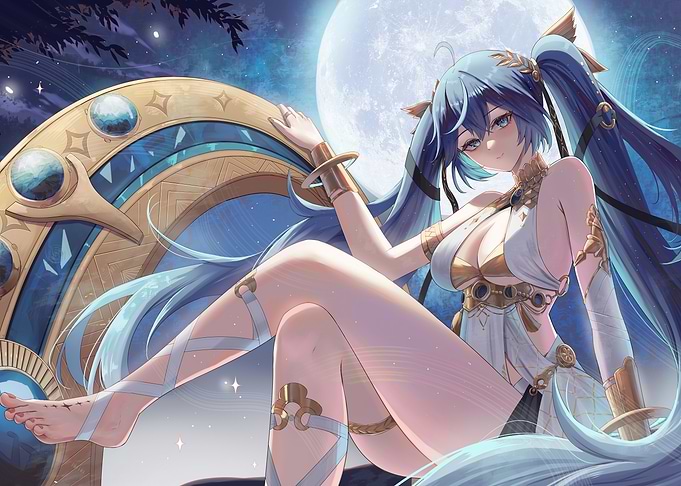 Anime Girl with Moonlit Background