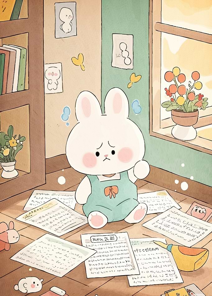 Bunny Surrounded Papers