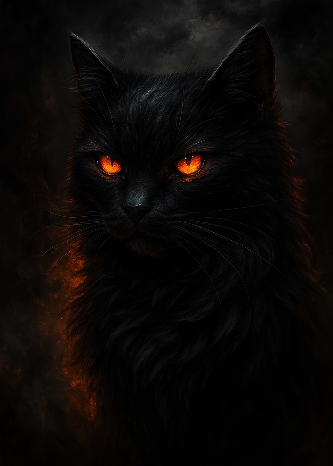 Black Cat with Glowing Orange Eyes