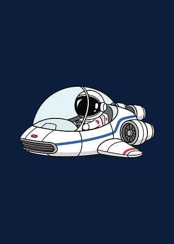 Astronaut in Space Car Cartoon