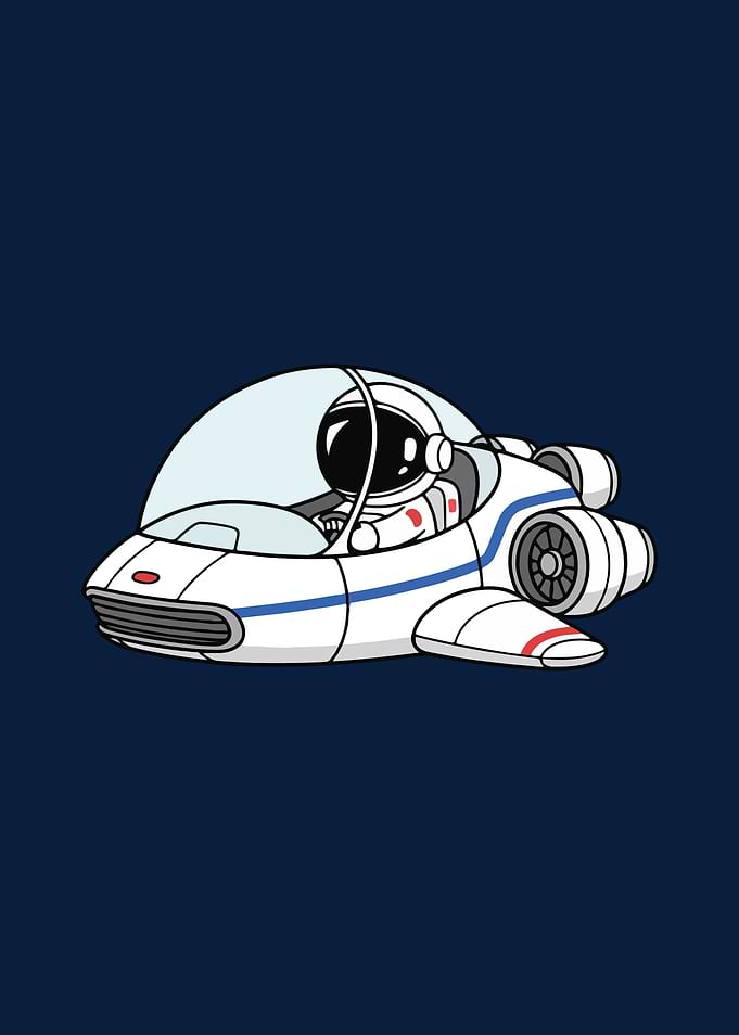 Astronaut in Space Car Cartoon