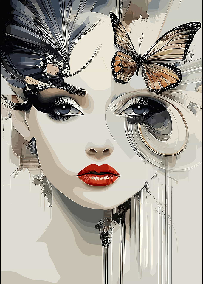 Elegant Woman with Butterfly Digital Art