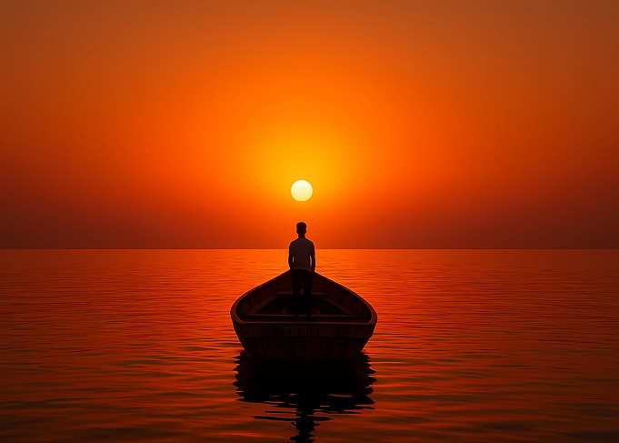 Sunset Boat Ride Silhouette
