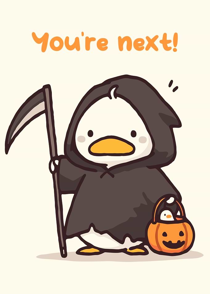 Cute Penguin Grim Reaper Illustration