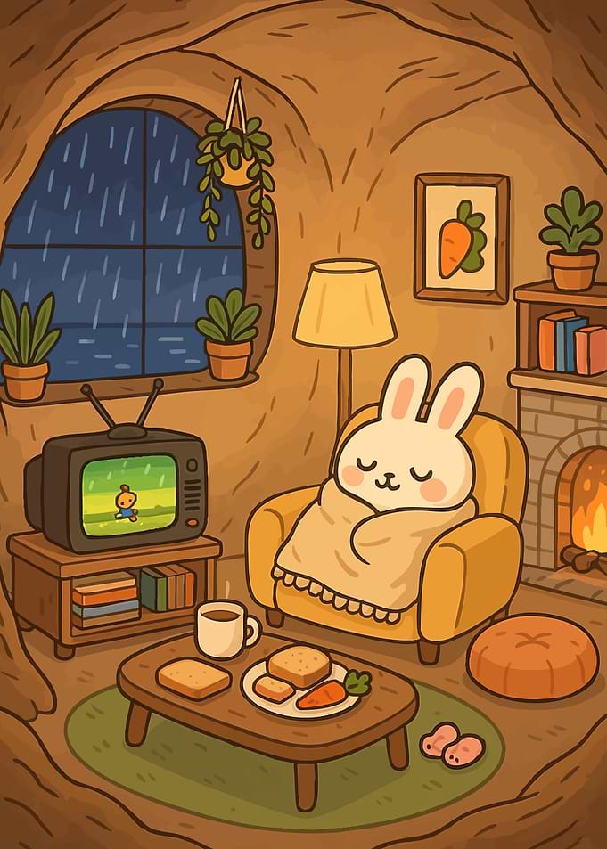 Cozy Rabbit Home Rainy Day